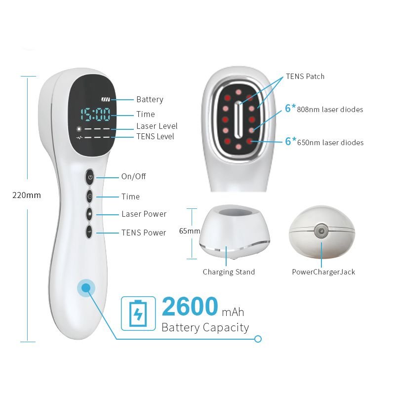 Product dimensions and how to use 2‑in‑1 Laser Therapy Device with TENS by Trendlox Product dimensions and how to use 2‑in‑1 Laser Therapy Device with TENS by Trendlox